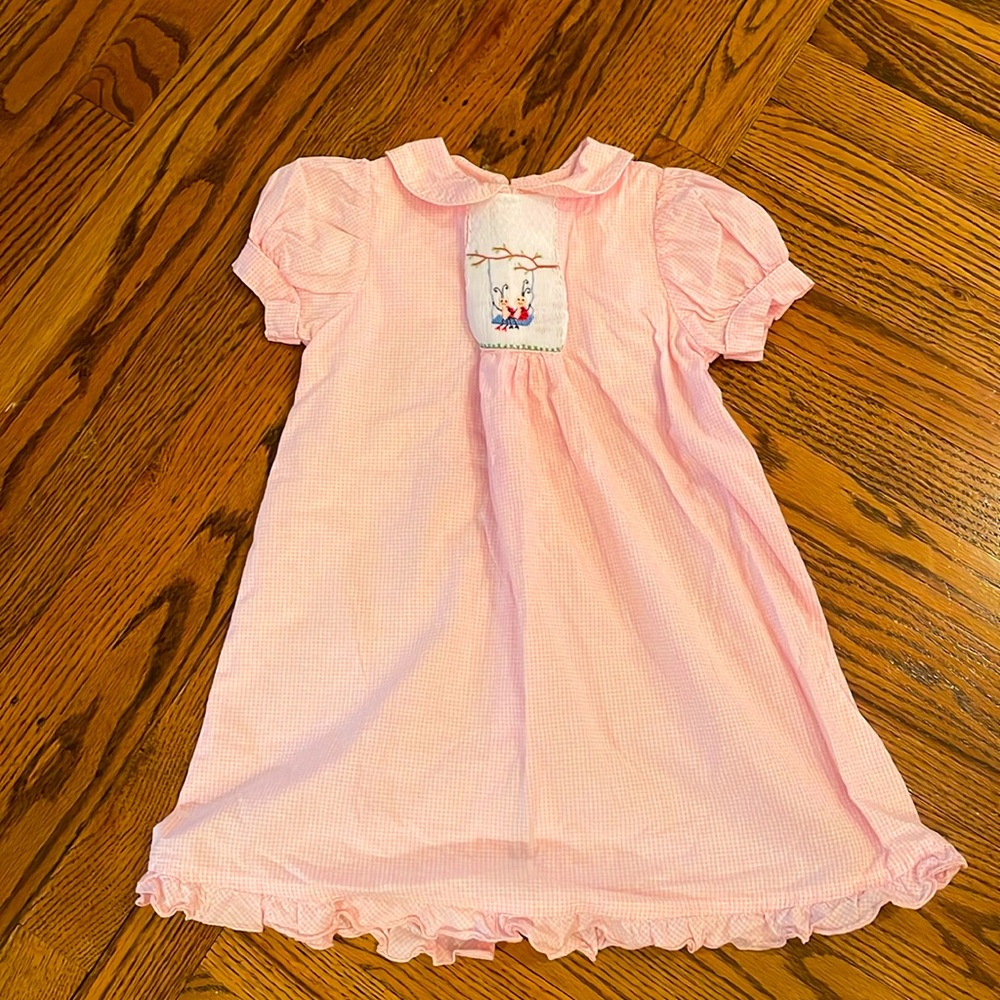 Beaux et Belles girls pink gingham smocked dress sz 3